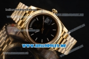 Rolex Day-Date Clone Rolex 3255 Automatic Yellow Gold Case/Bracelet with Black Dial and White Markers