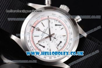 Rolex Pre-Daytona Chrono Miyota OS20 Quartz Steel Case with White Dial Stick Markers and Black Nylon Strap