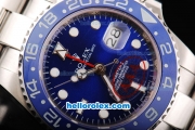 Rolex GMT-Master Automatic Movement Silver Case with Blue Dial and Blue Ceramic Bezel-SS Strap