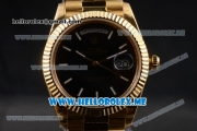 Rolex Day-Date Clone Rolex 3255 Automatic Yellow Gold Case/Bracelet with Black Dial and White Markers