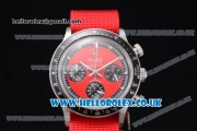 Rolex Daytona Vintage Chrono Miyota OS20 Quartz Steel Case with Red Dial Stick Markers and Red Nylon Strap