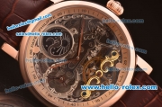 Patek Philippe Skeleton Tourbillon SM Phase Automatic Rose Gold Case Brown Leather Strap