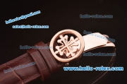 Patek Philippe Skeleton Tourbillon SM Phase Automatic Rose Gold Case Brown Leather Strap