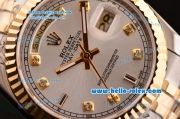 Rolex Day-Date Swiss ETA 2836 Automatic Two Tone Case with Gold Bezel Diamond Bezel and Silver Dial