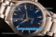 Omega Aqua Terra 150 M Co-Axial Clone Omega 8501 Automatic Steel Case/Bracelet with Blue Dial and Stick Markers - Diamonds Bezel(EF)