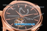 Patek Philippe Calatrava Tourbillon Swiss ETA 2824 Automatic Rose Gold Case with Stick Markers and Black Dial