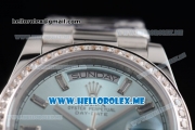 Rolex Day-Date Swiss ETA 2836 Automatic Stainless Steel Case/Bracelet with Blue Dial and Stick Markers Diamonds Bezel (BP)