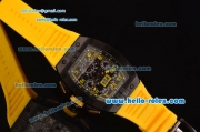 Richard Mille RM011 Swiss Valjoux 7750-SHG Automatic Black PVD Case with Yellow Rubber Strap and Skeleton Dial