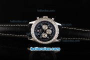 Breitling Navitimer Chronograph Quartz Movement Silver Case with Black Dial and Black Leather Strap