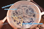 Patek Philippe Skeleton Tourbillon SM Phase Automatic Rose Gold Case Brown Leather Strap