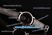 Vacheron Constantin Malte Miyota Quartz Stainless Steel Case with Black Leather Strap Black Dial and Diamond Markers