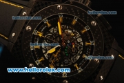 Hublot King Power F1 Chronograph Miyota Quartz Fibre Style PVD Case with Skeleton Dial and Black Leather Strap