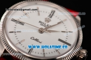 Rolex Cellini Time Asia 2813 Automatic Steel Case with White Dial Red Leather Strap and Stick/Roman Numeral Markers