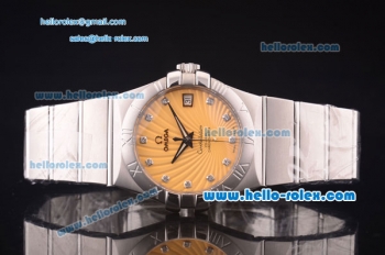 Omega Constellation Asia 2813 Automatic Full Steel Case with Yellow Dial and Diamond Markers
