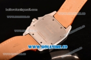 Cartier Santos 100 Large Asia Automatic Steel Case with Orange Leather Strap Black Roman Numeral Markers and White Dial