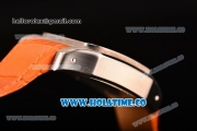 Cartier Santos 100 Large Asia Automatic Steel Case with Orange Leather Strap Black Roman Numeral Markers and White Dial