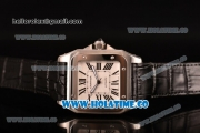 Cartier Santos 100 Large Asia Automatic Steel Case with Black Leather Strap Black Roman Numeral Markers and White Dial