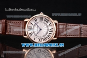 Cartier Rotonde De Tourbillon Asia 6497 Manual Winding Rose Gold Case with White Dial and Roman Numeral Markers Brown Leather Strap