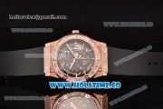 Hublot Classic Fusion Asia 6497 Manual Winding Diamonds/Rose Gold Case with Skeleton Dial Diamonds Bezel and Stick Markers