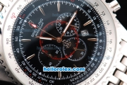 Breitling Montbrillant Chronograph Quartz Movement Silver Case with Black Dial and Silver Stick Marker-SSband