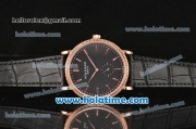 Patek Philippe Calatrava Miyota Quartz Rose Gold Case with Stick Markers and Black Dial