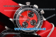 Rolex Daytona Vintage Chrono Miyota OS20 Quartz Steel Case with Red Dial Stick Markers and Red Nylon Strap