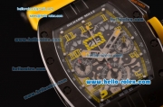 Richard Mille RM011 Swiss Valjoux 7750-SHG Automatic Black PVD Case with Yellow Rubber Strap and Skeleton Dial