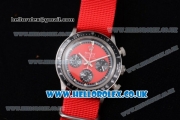 Rolex Daytona Vintage Chrono Miyota OS20 Quartz Steel Case with Red Dial Stick Markers and Red Nylon Strap