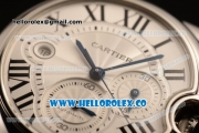 Cartier Ballon Bleu De Chrono Swiss Valjoux 7750 Automatic Steel Case with White Dial Roman Numeral Markers and Genuine Leather Strap