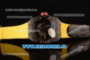 Richard Mille RM 055 Miyota 9015 Automatic Carbon Fiber Case with Skeleton Dial and Yellow Nylon/Leather Strap