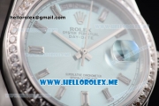 Rolex Day-Date Swiss ETA 2836 Automatic Stainless Steel Case/Bracelet with Blue Dial and Stick Markers Diamonds Bezel (BP)