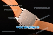 Cartier Santos 100 Large Asia Automatic Steel Case with Orange Leather Strap Black Roman Numeral Markers and White Dial