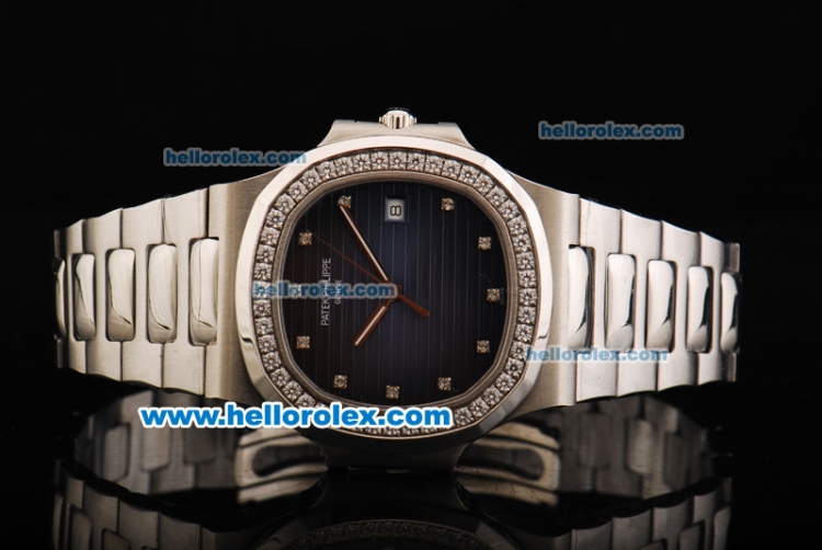 Patek Philippe Nautilus Swiss ETA 2892 Automatic Movement Full Steel with Blue Dial and Diamond Markers/Bezel - Click Image to Close