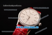 Rolex Cellini Time Asia 2813 Automatic Steel Case with White Dial Red Leather Strap and Stick Markers