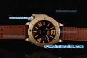 U-Boat U-42 Automatic Movement Steel Case with Black Dial and Brown Leather Strap-Orange Markers