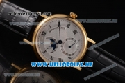 Breguet Classique Moonphase Miyota 9015 Automatic Yellow Gold Case with White Dial Black Leather Strap and Roman Numeral Markers (EF)