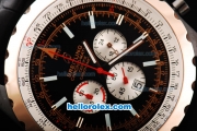 Breitling Chrono-Matic Chronograph Quartz Movement PVD Case with Black Dial and Silver Subdials/RG Bezel-Black Leather Strap