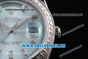 Rolex Day-Date Swiss ETA 2836 Automatic Stainless Steel Case/Bracelet with Blue Dial and Stick Markers Diamonds Bezel (BP)