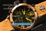 U-Boat Chimera Chronograph OS10 Quartz With Rose Gold Bezel and Black Case Brown Leather Yellow Marker