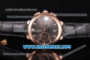 Cartier Rotonde De Chrono Miyota Quartz Rose Gold Case with Black Carbon Fiber Dial and Stick Markers