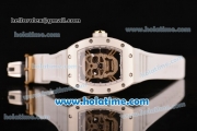 Richard Mille RM 52-01 Miyota 6T51 Automatic Yellow Gold Case with Diamonds Skull Dial and White Rubber Bracelet