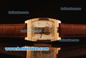 Corum Bridge Automatic Rose Gold Case with White Skeleton Dial and Brown Leather Strap