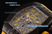 Richard Mille RM011 Swiss Valjoux 7750-SHG Automatic Black PVD Case with Yellow Rubber Strap and Skeleton Dial