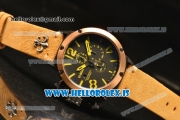 U-Boat Chimera Chronograph OS10 Quartz With Rose Gold Bezel and Black Case Brown Leather Yellow Marker