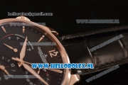 1:1 Jaeger-LECoultre Master Georgraphic Miyota 9015 Automatic Rose Gold Case with Black Dial Stick Markers and Black Genuine Leather