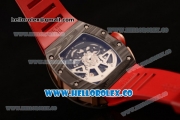 Richard Mille RM 11-02 Swiss Valjoux 7750 Automatic Carbon Fiber Case with Skeleton Dial and Red Rubber Strap - 1:1 Original