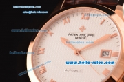 Patek Philippe Calatrava Swiss ETA 2824 Automatic Rose Gold Case with Brown Leather Strap and White Roman Markers