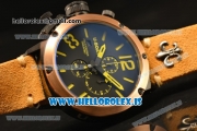 U-Boat Chimera Chronograph OS10 Quartz With Rose Gold Bezel and Black Case Brown Leather Yellow Marker