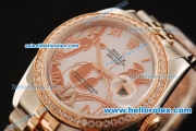 Rolex Datejust Swiss ETA 2836 Automatic Full Steel Case with Rose Gold/Diamond Bezel and White MOP Dial-Two Tone Strap