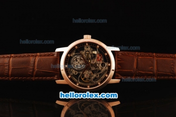 Vacheron Constantin Patrimony Skeleton Automatic Movement Rose Gold Case with Rose Gold Bezel and Brown Leather Strap